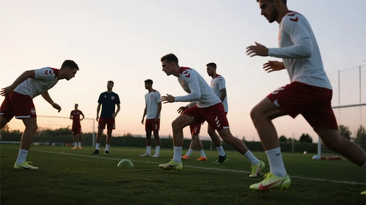 球员在大型球场热身与备战的氛围示意